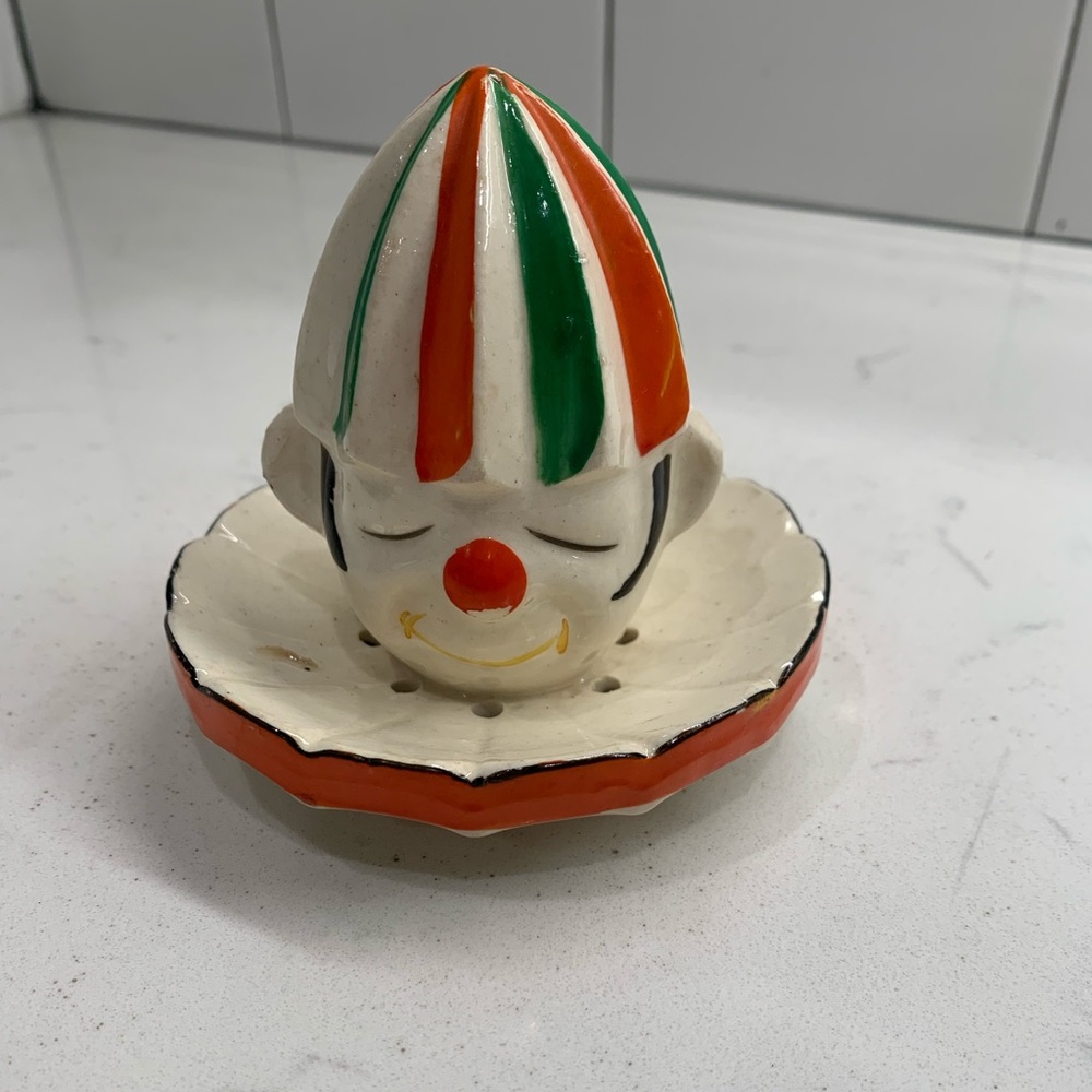 Rare Antique Ceramic Clown Lemon Orange Juicer
